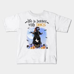 French Bulldog Witch Hat Life Is Better With Dogs Kids T-Shirt